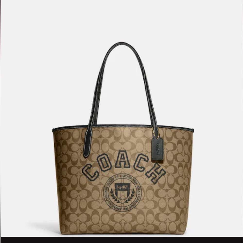 NWT Coach City Tote In Signature Canvas With Varsity Motif
